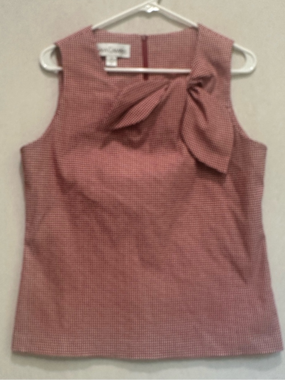 Sara Campbell Red Gingham Bow-Detail Sleeveless Shell Sz M USA Made